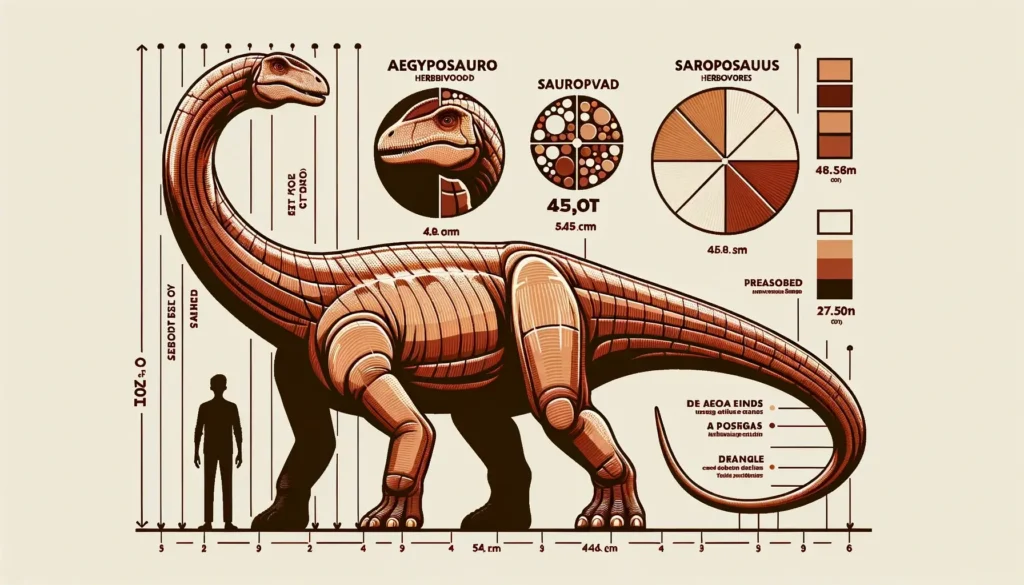 Herbivorous Aegyptosaurus with long sauropod neck alongside a human for scale.