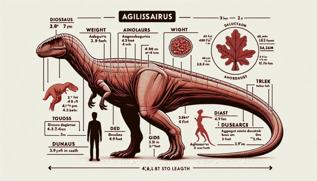 Infographic of Agilisaurus next to a human silhouette, highlighting size comparison.