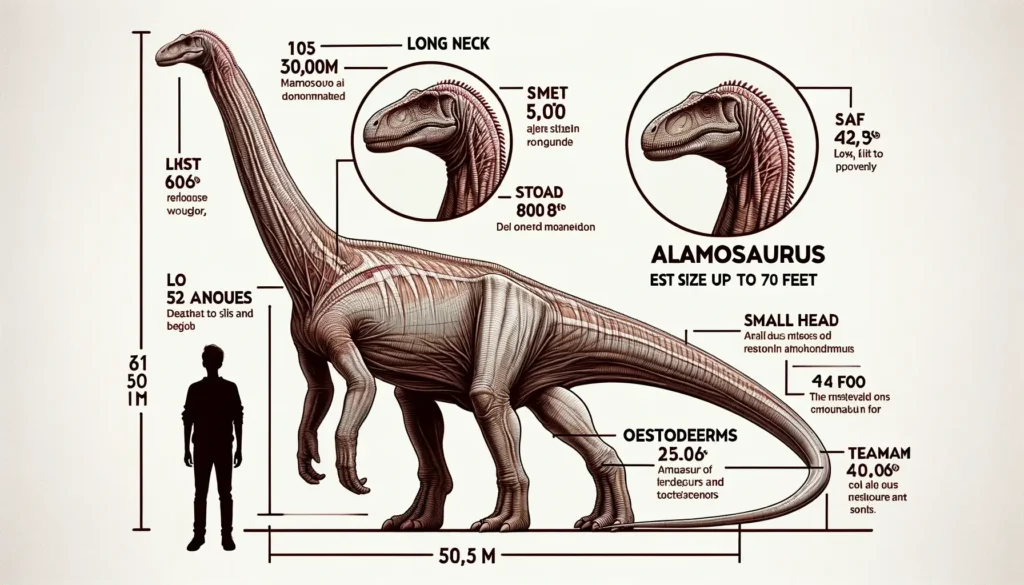 Alamosaurus size infographic with human for scale.