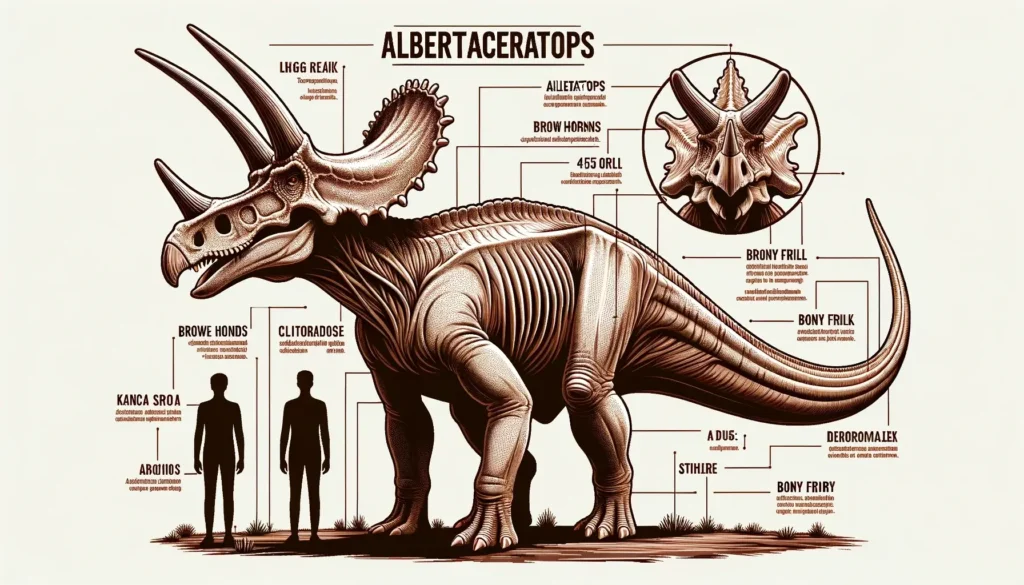 Infographic of Albertaceratops with human silhouette for size comparison.