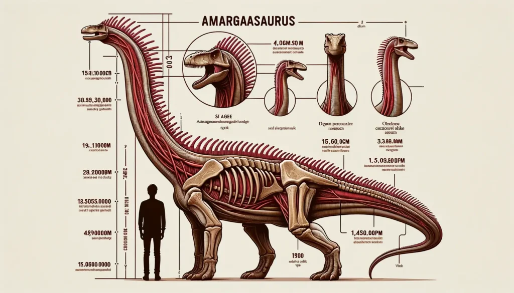 Amargasaurus infographic with human size comparison.