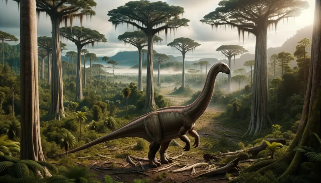Side view of Amygdalodon dinosaur in South American landscape.