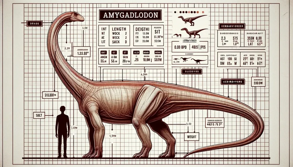 Infographic showing Amygdalodon size compared to a human.