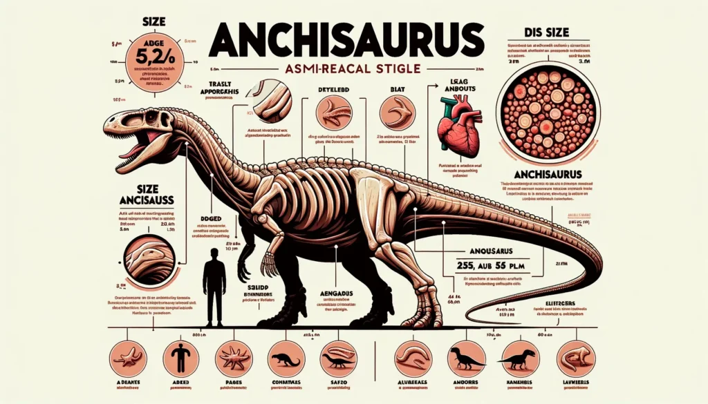 Anchisaurus infographic with human size comparison.
