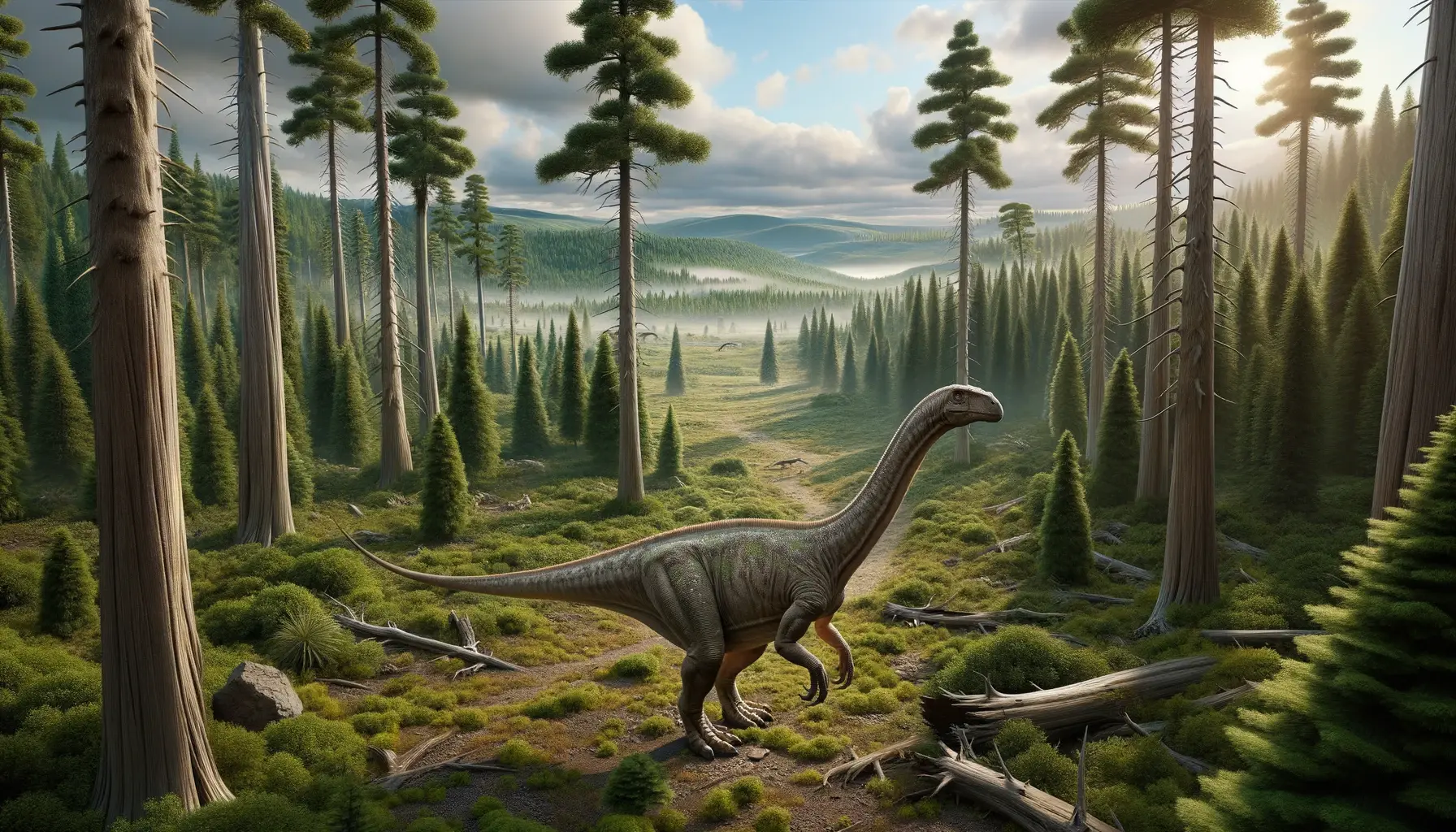Anchisaurus in Late Triassic to Early Jurassic habitat.