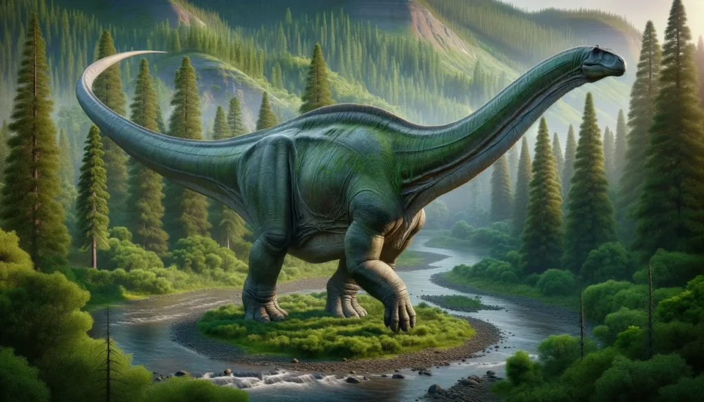 Apatosaurus roaming in its natural habitat during the Late Jurassic period.