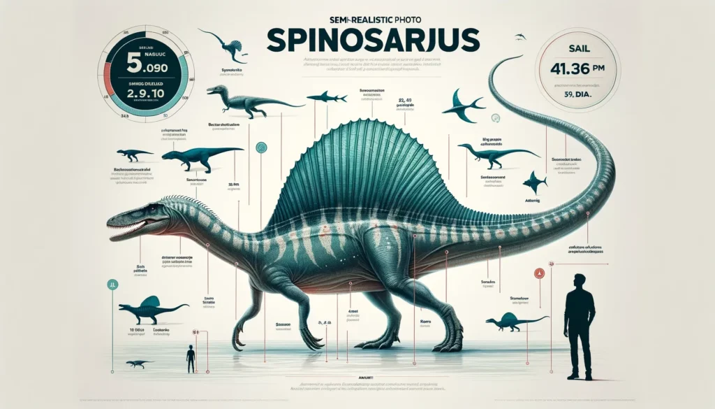 Infographic showing Spinosaurus size compared to a human.