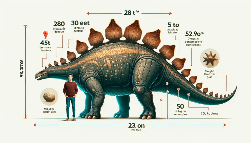 Infographic of Stegosaurus with human for size comparison.