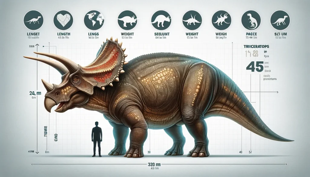 Triceratops size compared to a human in a semi-realistic infographic.