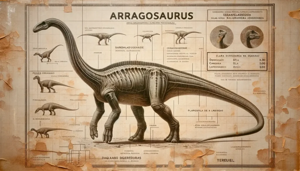 Archaeological drawing of Aragosaurus with annotations