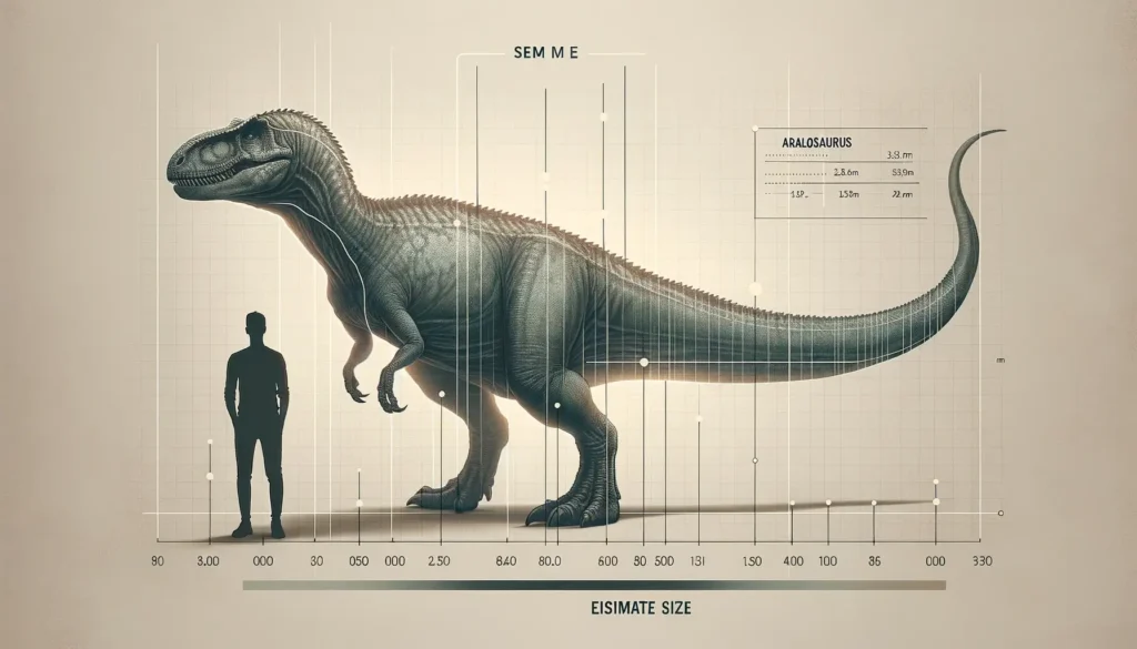 Aralosaurus size comparison infographic with human silhouette