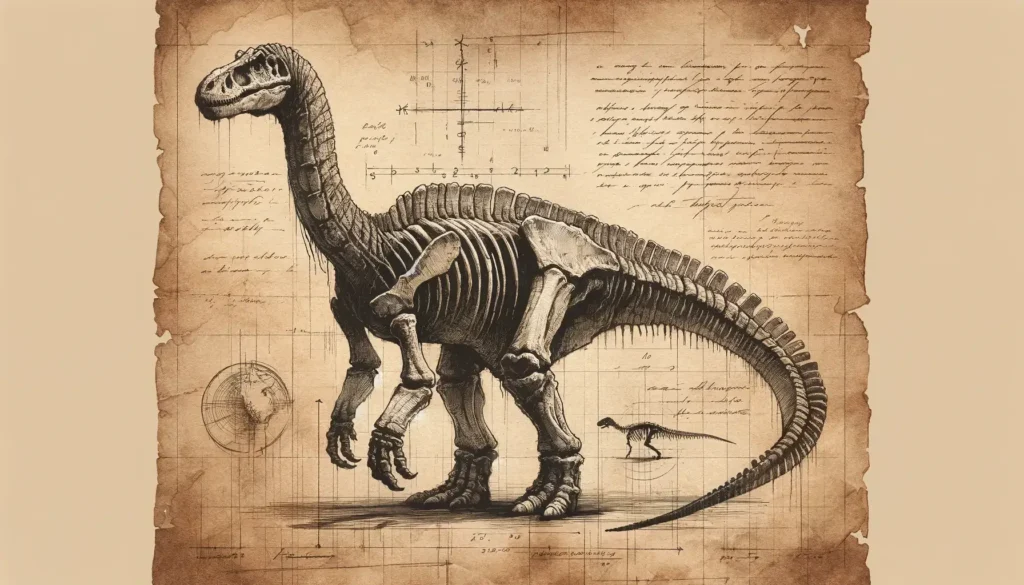 Sketch of Barapasaurus with paleontological notes and measurements