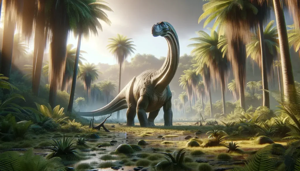 Massive Paralititan dinosaur in Cretaceous swampy habitat