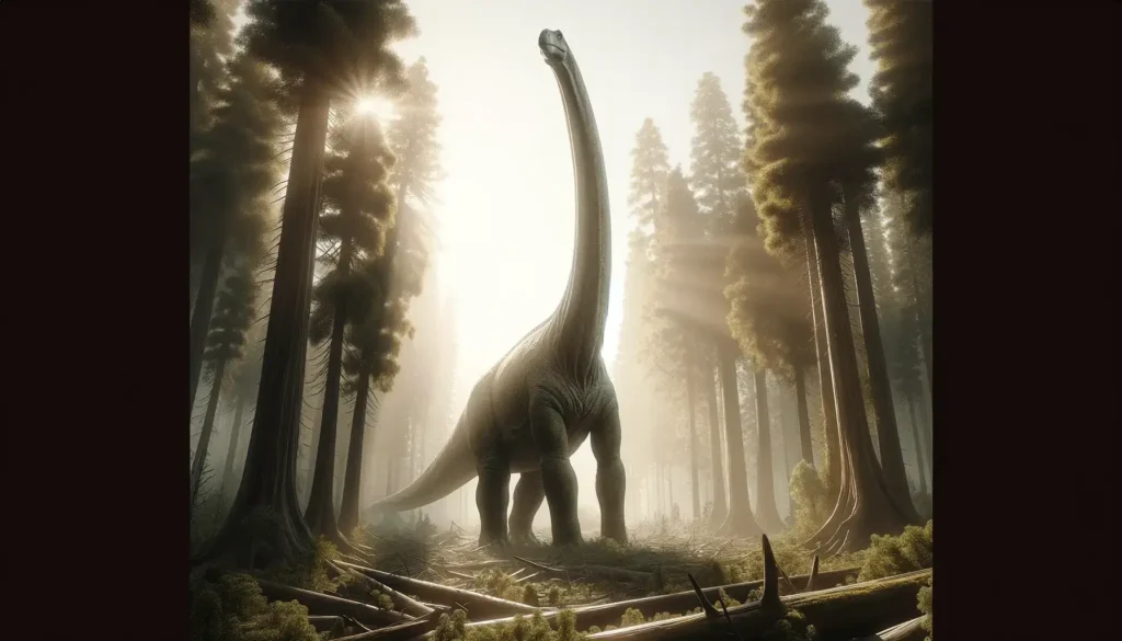 Realistic Puertasaurus in ancient forest showcasing its size