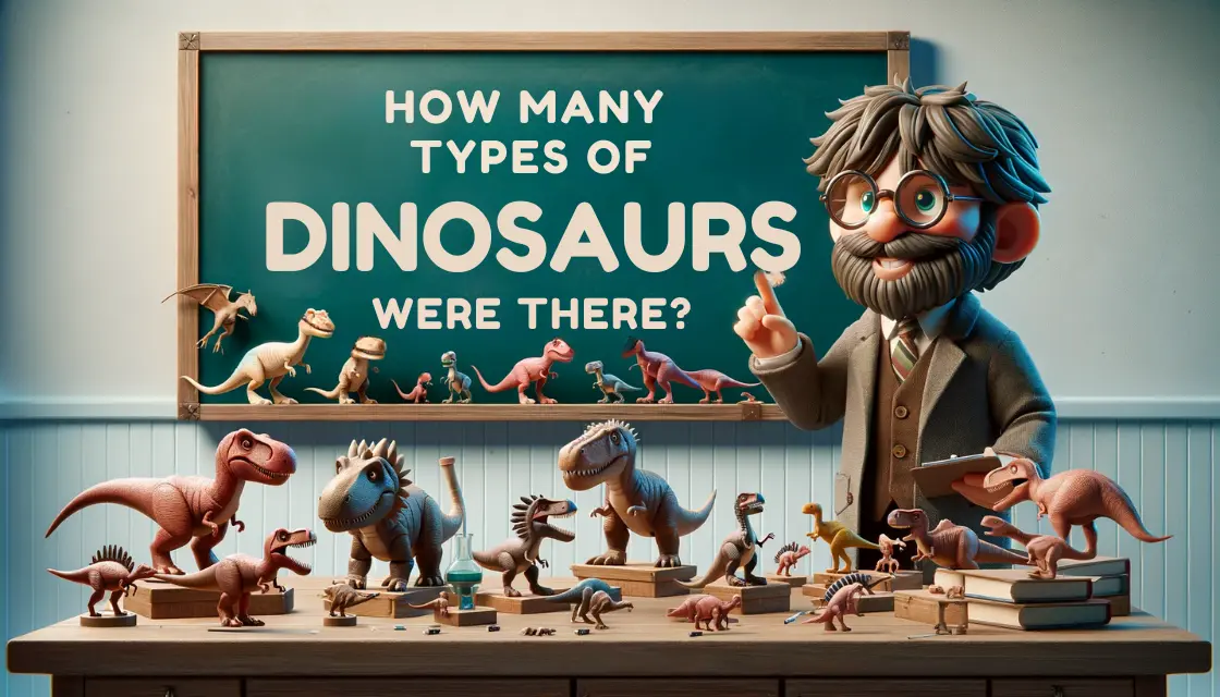 Illustration of a classroom with a teacher questioning how many types of dinosaurs were there.