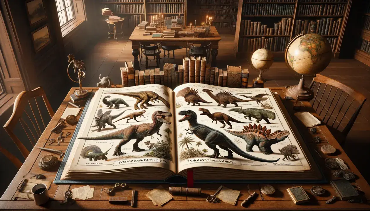 Educational depiction of dinosaurs in a book about 'What are Dinosaurs?