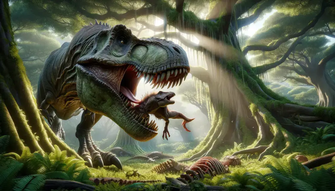 T-Rex feeding in natural habitat - Insight into What Did Dinosaurs Eat.