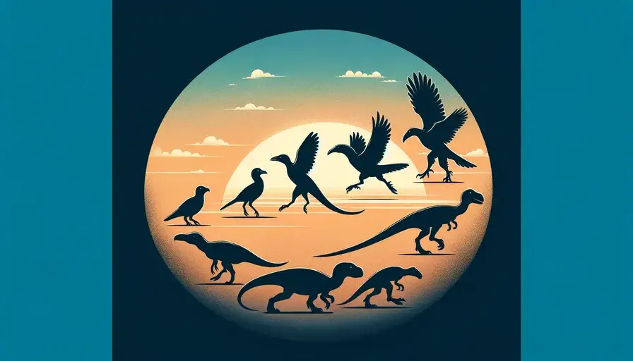 Silhouettes showing the evolutionary transition from dinosaurs to modern birds