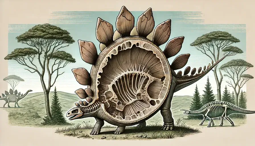 Close-up of a Stegosaurus plate revealing its bony structure