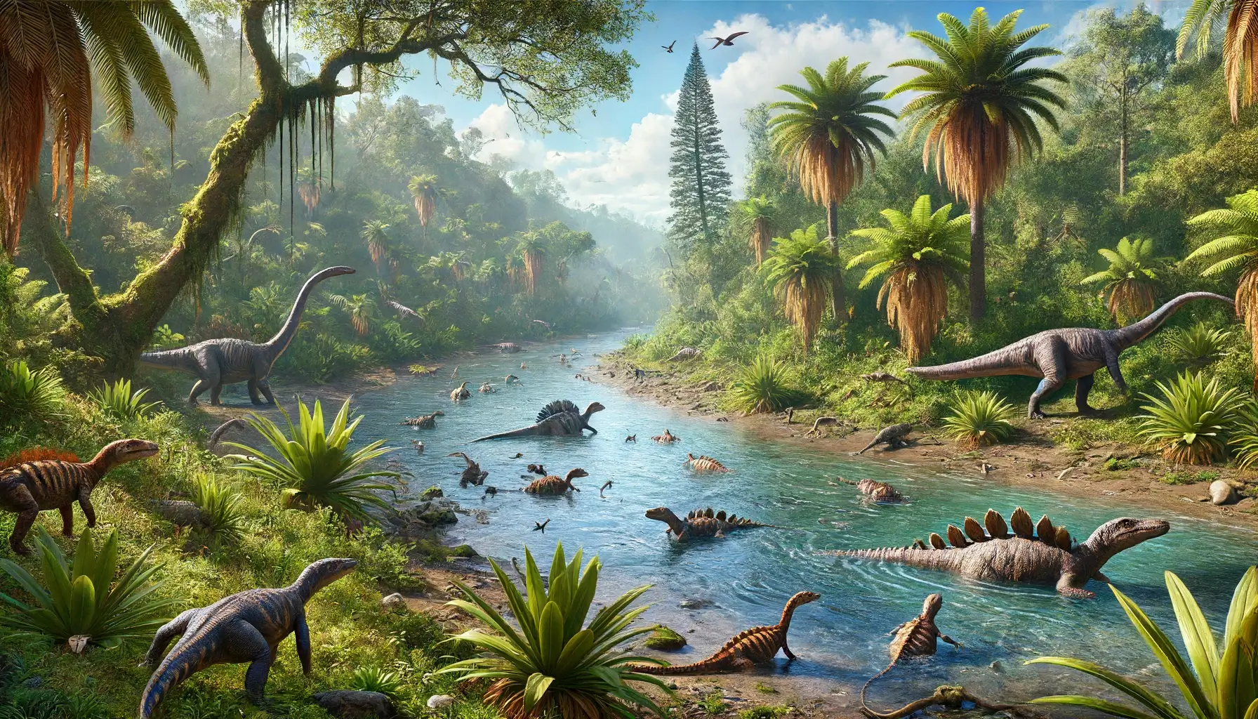 Triassic river delta with phytosaurs and crocodylomorphs