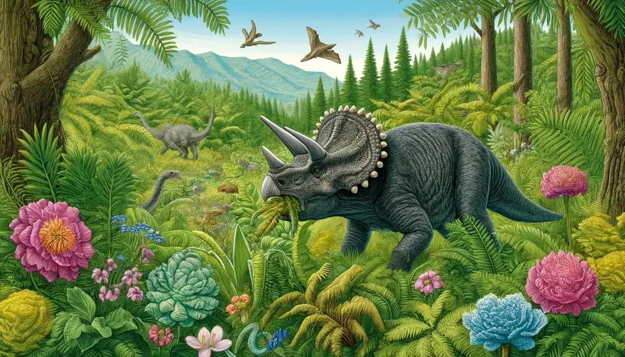 Triceratops browsing on low-growing Cretaceous plants