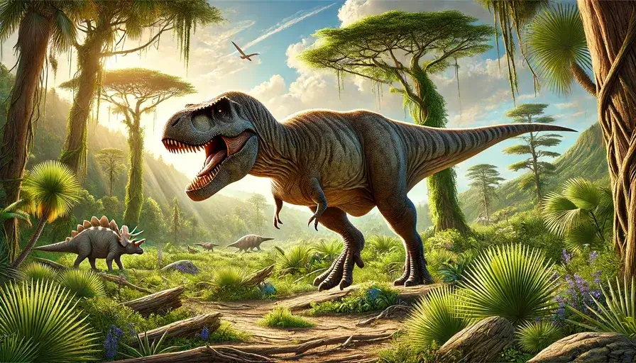 Tyrannosaurus Rex in its natural Cretaceous habitat illustration