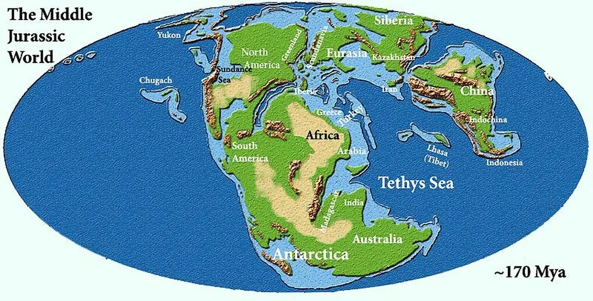 Map of Pangaea during the Jurassic period