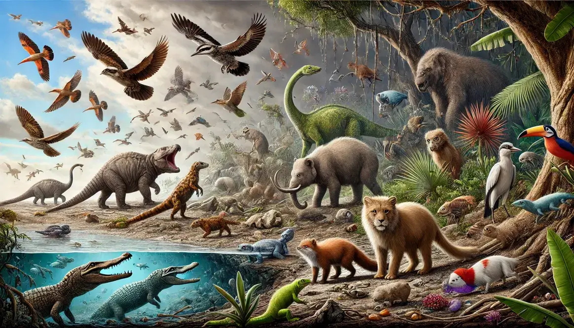 What survived the K-Pg extinction? Small mammals, birds, reptiles, amphibians, fish, and plants.