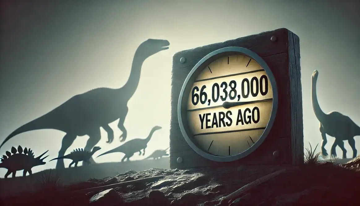 Digital clock showing 66,038,000 years ago, when did the K-Pg extinction happen