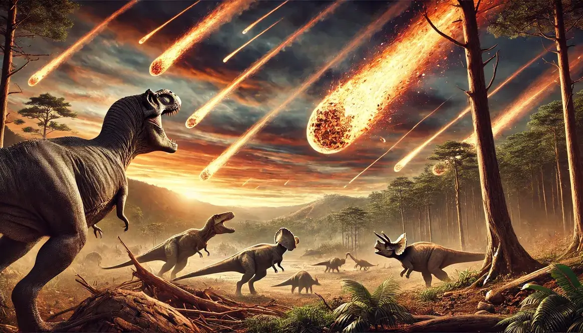 Other asteroids that killed dinosaurs: Multiple fiery streaks in sky as dinosaurs watch