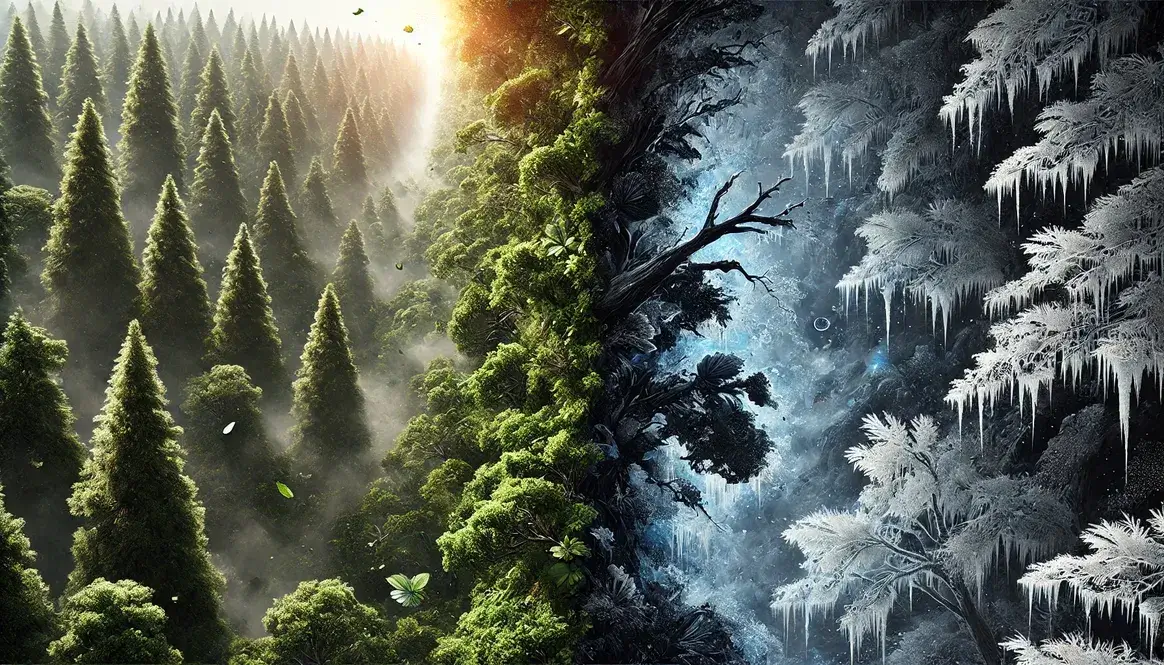 Forest instantly freezing shows how fast did climate change when dinosaurs died, with leaves crystallizing into ice in mid-air